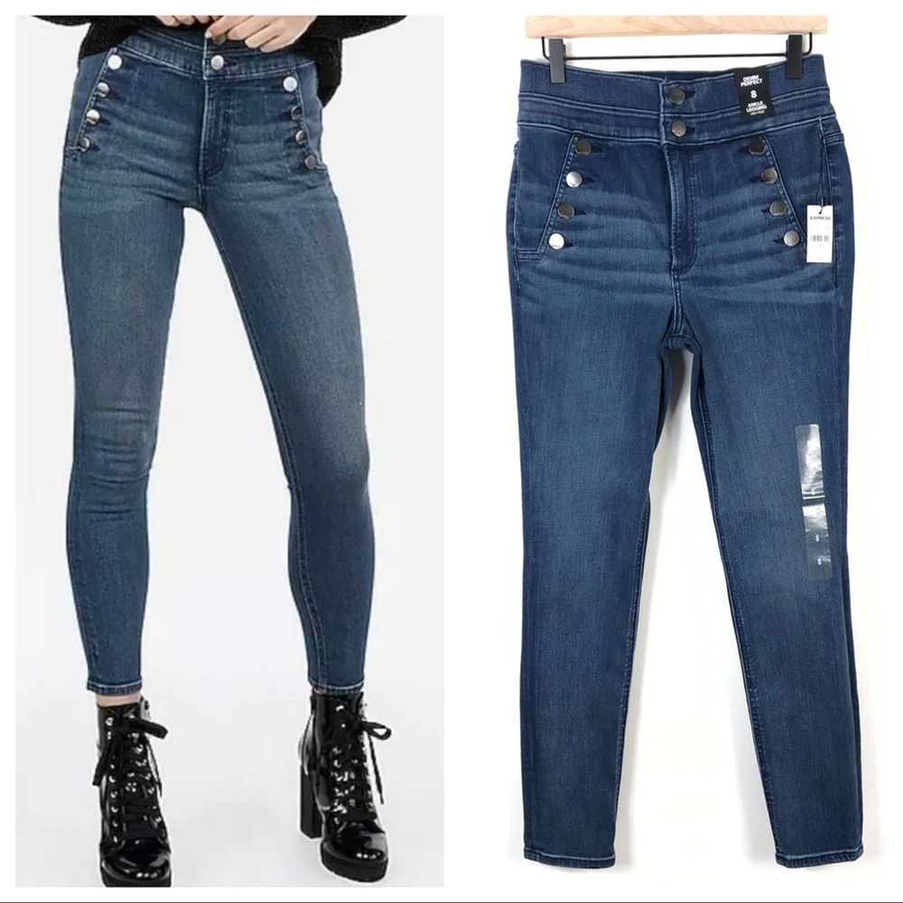 Express High Rise Ankle Legging Jeans w Buttons 8